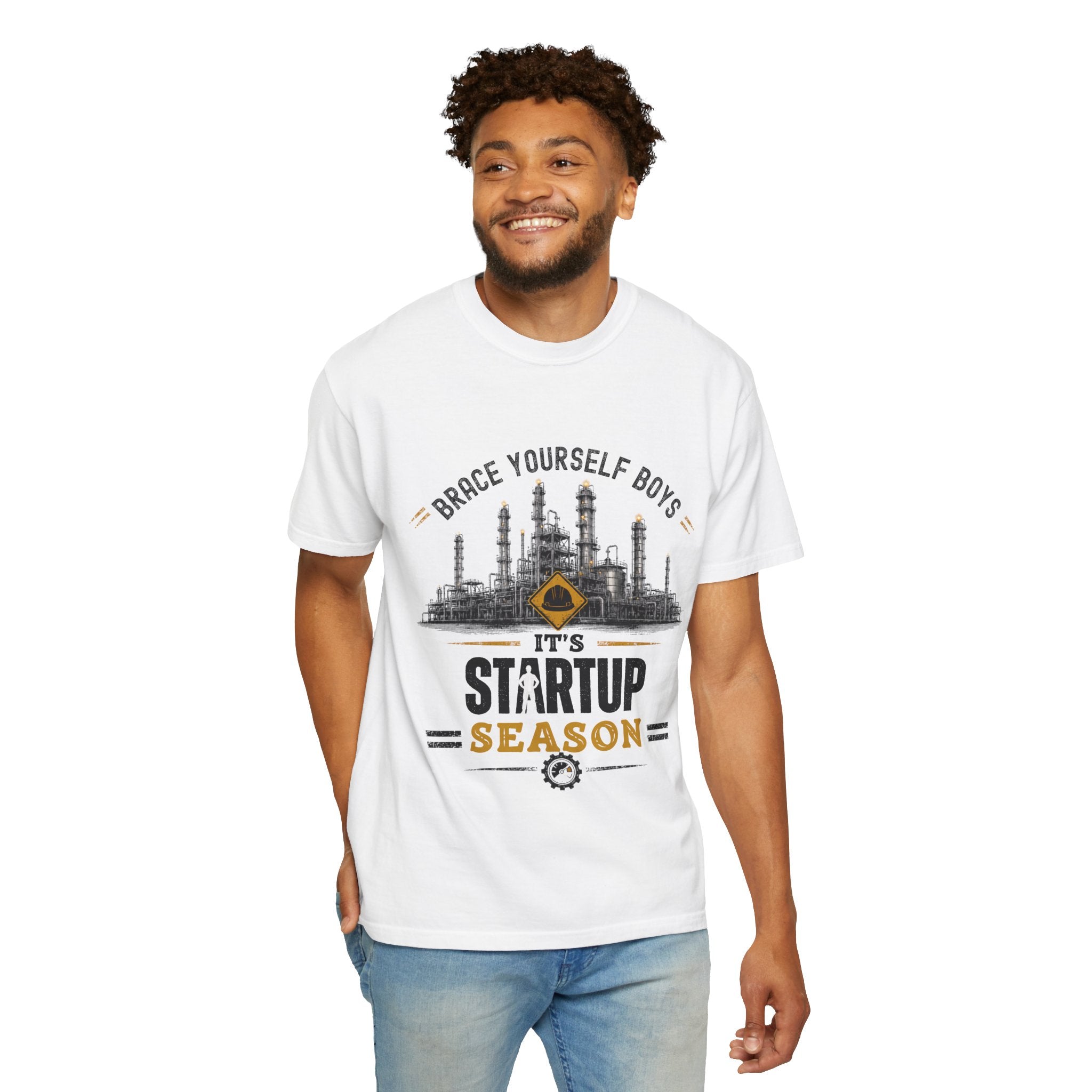 Brace Yourself Boys It's Startup Season T-shirt | Industrial Rig Graphic